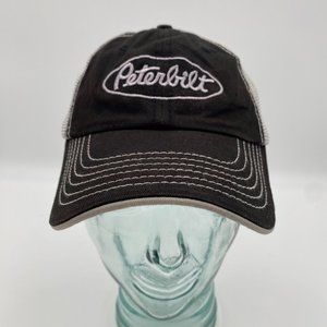 Peterbilt Embroidered Strap Back Cap Hat Black Gray Adjustable One Size Trucker